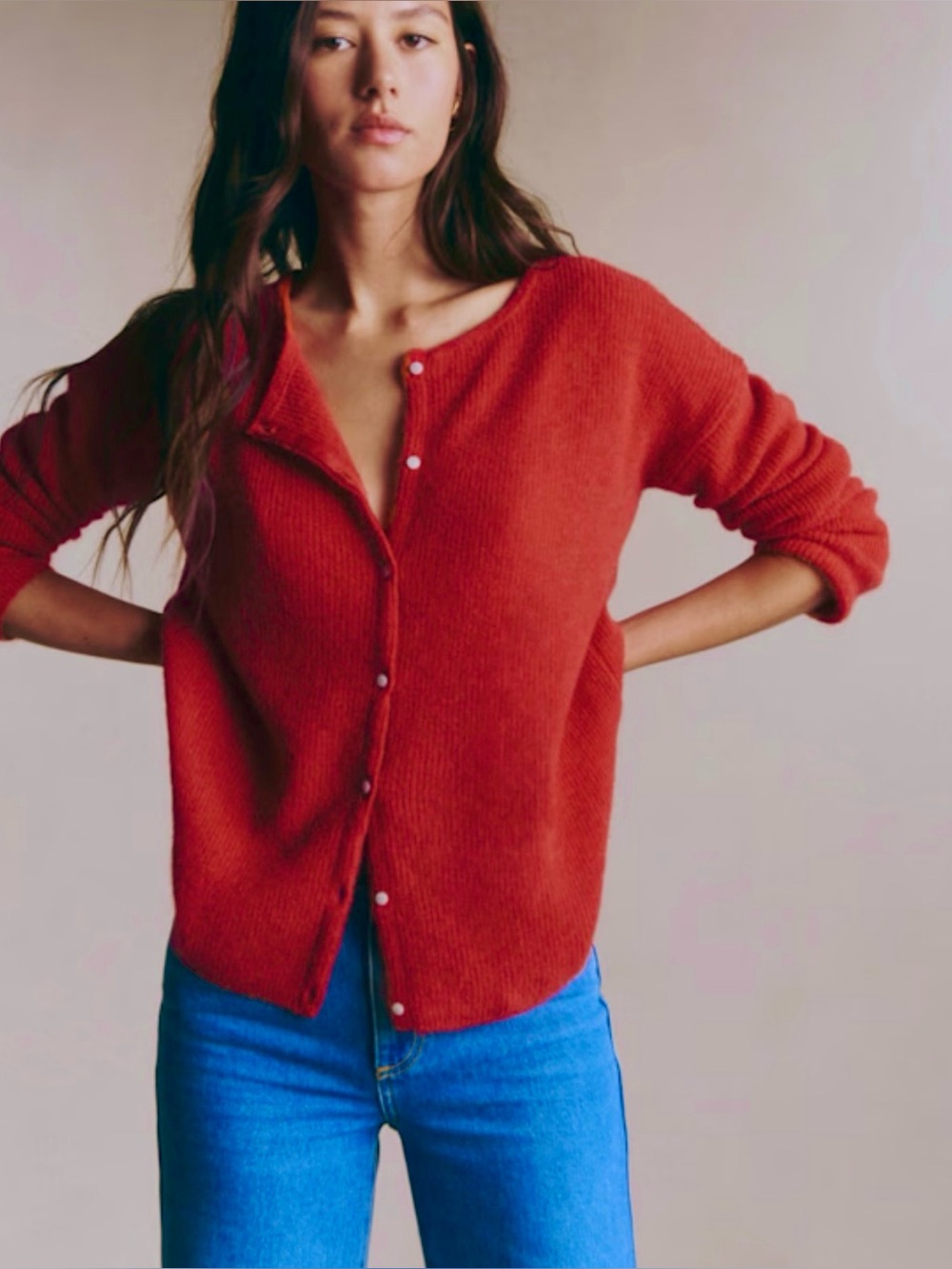 Sézane Gaspard Cardigan Red Mohair Alpaca Reversible Sweater Size M